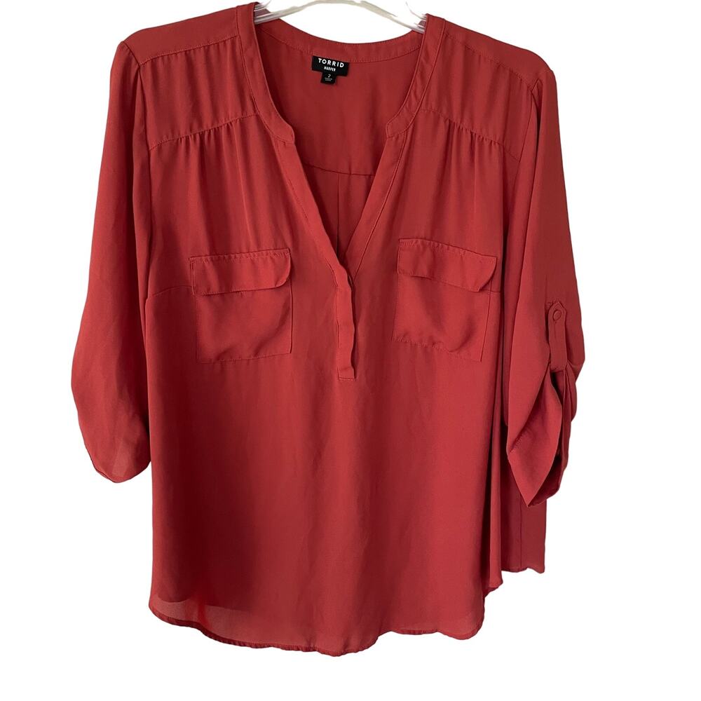 Torrid Harper Orange Half Button Down Blouse Size… - image 1